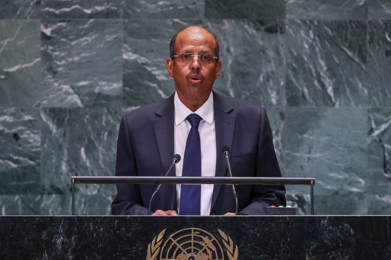 12521829-1739688426 epa11621268 Djiboutian Minister for Foreign Affairs Mahamoud Ali Youssouf speaks during the 'Summit of the Future' being held in advance of this weeks General Debate of the 79th session of the United Nations General Assembly at United Nations Headquarters in New York, New York, USA, 23 September 2024. EPA-EFE/SARAH YENESEL