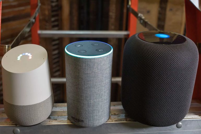 SAN FRANCISCO, UNITED STATES - NOVEMBER 16: Washington Post reporter Geoff Fowler considers smart home assistants and devices. Apple HomePod, Google Home, and Amazon Echo. (Photo by John Brecher for The Washington Post via Getty Images)