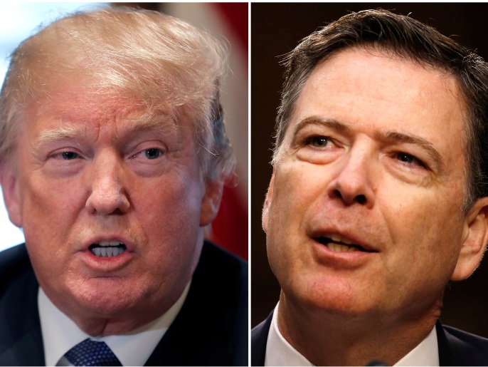 219eba70-82bf-479a-a058-09aabbe2cc60 A combination of file photos show U.S. President Donald Trump in the White House in Washington, DC, U.S. April 9, 2018 and former FBI Director James Comey on Capitol Hill in Washington, U.S., June 8, 2017. REUTERS/Carlos Barria, Jonathan Ernst/File Photos