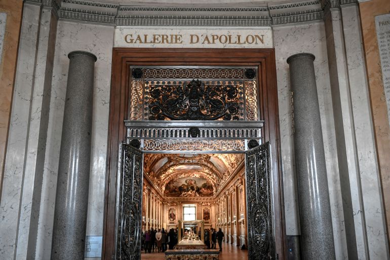(FILES) This picture shows the entrance of the "Gallerie d'Apollon" ("Apollo's Gallery") on January 14, 2020 at the Louvre museum in Paris after the reopening of the Gallery following ten months of renovations. France's Interior Minister Laurent Nunez said that jewellery stolen from the Louvre Museum on October 19, 2025 in Paris was "priceless". The minister told French news outlets France Inter, France Info and Le Monde that "three or four" thieves had focused on two displays in the exhibition venue's "Gallerie d'Apollon" ("Apollo's Gallery"), completing their broad daylight robbery in just seven minutes. (Photo by STEPHANE DE SAKUTIN / AFP)