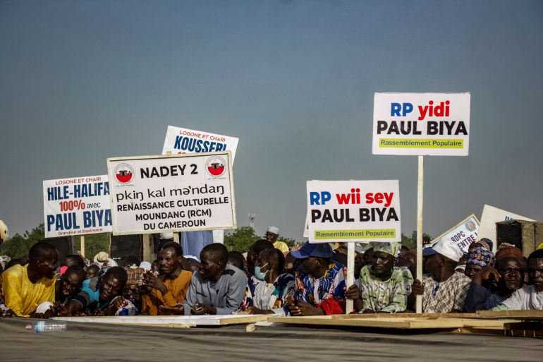 afp_68e621f4e925-1759912436 Supporters gather for a campaign rally by the Cameroon incumbent President Paul Biya in Maroua on October 7, 2025.