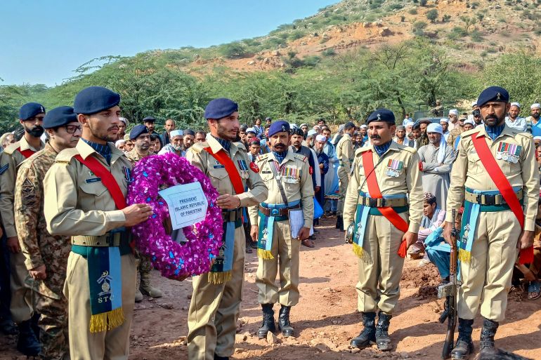 afp_68f2724984dd-1760719433 Pakistan Army's ceremonial guards lay a wreath during the funeral ceremony of a paramilitary personnel of the Frontier Corps (FC) who was killed during the Afghanistan-Pakistan border clashes, in Kohat on October 17, 2025.