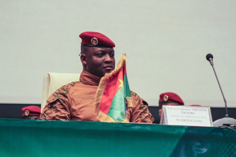 d8b4d8a8d982d987d8b0d8b41-1728134865 FILE PHOTO: Burkina Faso's junta leader Captain Ibrahim Traore attends the first ordinary summit of heads of state and governments of the Alliance of Sahel States (AES) in Niamey, Niger July 6, 2024. REUTERS/ Mahamadou Hamidou/File Photo