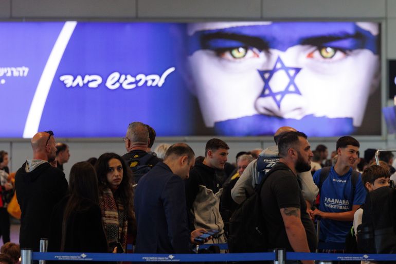gettyimages-2147793720-1713090515 Passengers in the departure terminal in Ben Gurion airport on the morning after a drone and missile attack from Iran, near Tel Aviv, Israel on Sunday, April 14, 2024. Israel and allies including the US, UK and France managed to mostly foil an unprecedented attack by Iran on the Jewish state. Photographer: Kobi Wolf/Bloomberg via Getty Images