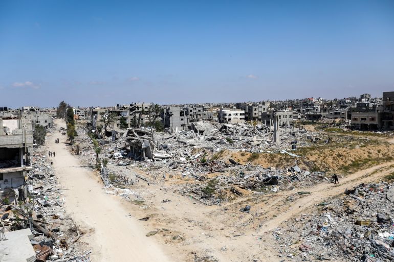 gettyimages-2148520729-1760971369 KHAN YUNIS, GAZA - APRIL 13: An aerial view of damage to homes following Israeli airstrikes on April 13, 2024 in Khan Yunis, Gaza. The Israeli military has scaled back ground troops in the southern Gaza Strip, leaving only one brigade. However Israeli officials have vowed to launch a ground invasion of Rafah at a later date.(Photo by Ahmad Hasaballah/Getty Images)