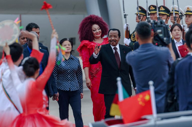 reuters_68dfd85b-1759500379 FILE PHOTO: Cameroon's President Paul Biya (C) waves as he arrives at the Beijing Capital International Airport, ahead of the 2024 Summit of the Forum on China-Africa Cooperation (FOCAC) in Beijing, China, 04 September 2024. WU HAO/Pool via REUTERS/File Photo