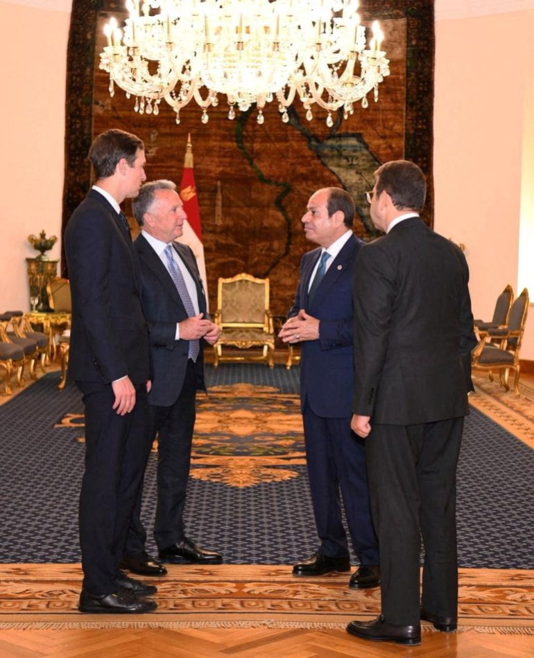 Egyptian President Abdel Fattah el-Sisi receives U.S. Special Envoy to the Middle East Steve Witkoff and Jared Kushner, who was U.S. President Donald Trump's Middle East envoy during his first term, at Al-Ittihadiya Palace, in Cairo, Egypt, October 9, 2025. The Egyptian Presidency/Handout via REUTERS THIS IMAGE HAS BEEN SUPPLIED BY A THIRD PARTY
