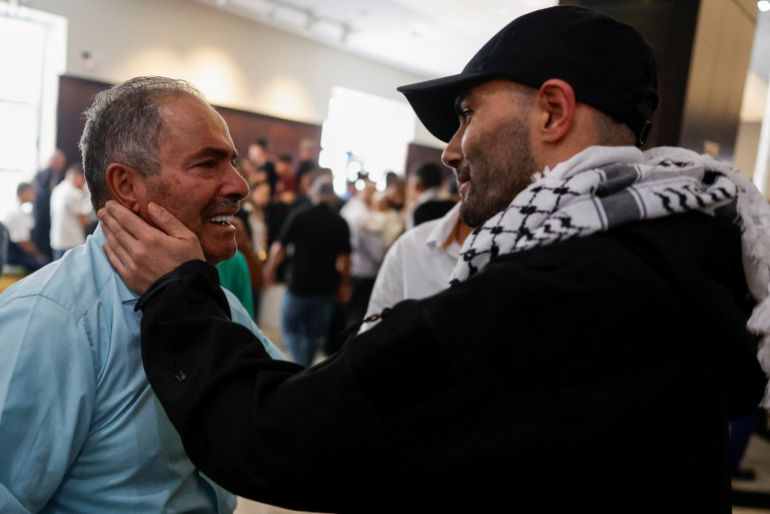 reuters_68ecea99-1760357017 A freed Palestinian prisoner is greeted after he was released from an Israeli jail as part of a hostages-prisoners swap and a ceasefire deal in Gaza between Hamas and Israel, in Ramallah, in the Israeli-occupied West Bank, October 13, 2025. REUTERS/Ammar Awad