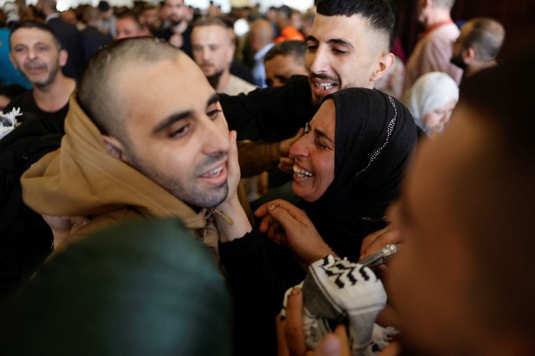 reuters_68eceaa3-1760357027 A freed Palestinian prisoner is greeted after being released from an Israeli jail as part of a hostages-prisoners swap and a ceasefire deal in Gaza between Hamas and Israel, in Ramallah, in the Israeli-occupied West Bank, October 13, 2025. REUTERS/Ammar Awad