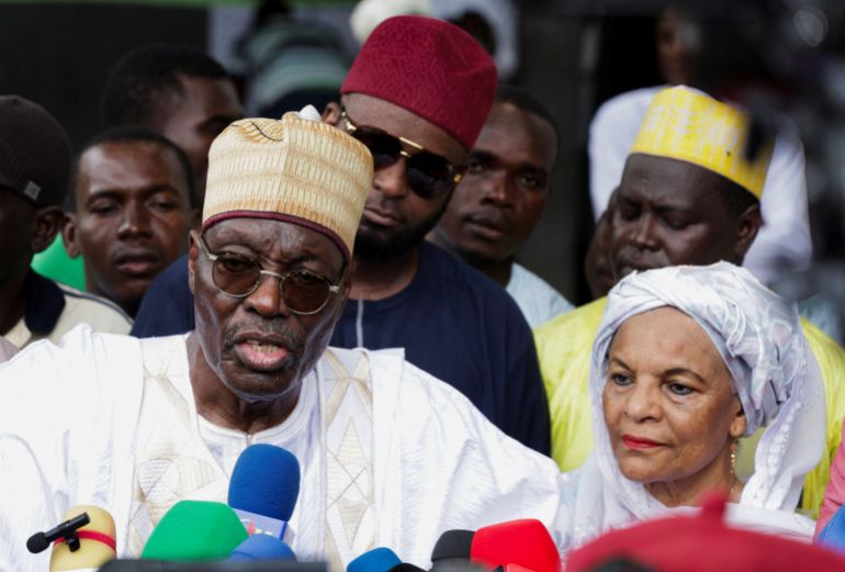 reuters_68edf1cf-1760424399-2 Presidential candidate Issa Tchiroma Bakary of the Cameroon National Salvation Front (FSNC) speaks to the media after casting his vote on the day of Cameroon’s presidential election at the polling station of Ecole Maternelle de Foulbere in Garoua, Cameroon, October 12, 2025. REUTERS/Desire Danga Essigue