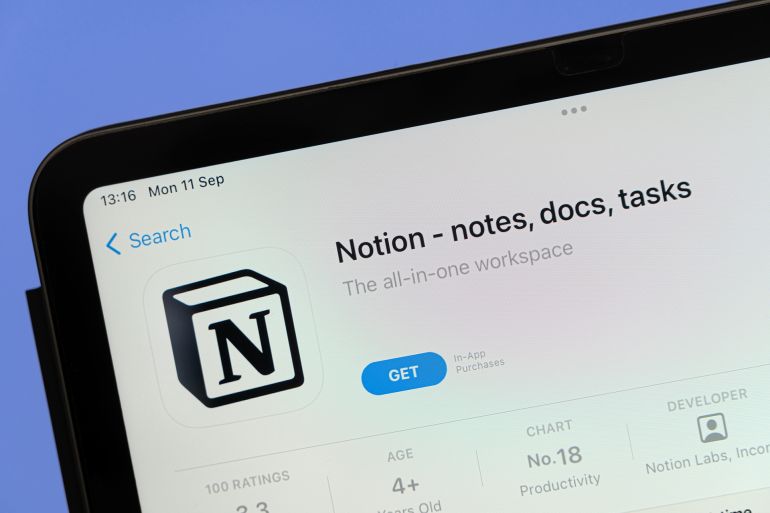 Ostersund, Sweden - Sep 11, 2023: Notion app on an ipad. Notion is a freemium productivity and note-taking web application developed by Notion Labs Inc.; Shutterstock ID 2359991855; purchase_order: aj; job: ; client: ; other: