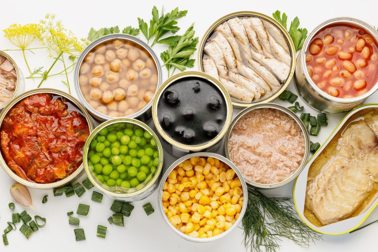 2asdasdcaxz-1761907644 An assortment of processed food with long shelf life, canned fish and vegetables.