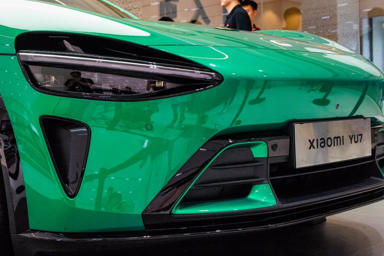 4d8ba6d8a8d984d8a7-1762956864 JINAN, CHINA - JUNE 13: Xiaomi YU7 SUV is on display at a Xiaomi store on June 13, 2025 in Jinan, Shandong Province of China. (Photo by Wang Jian/VCG via Getty Images)