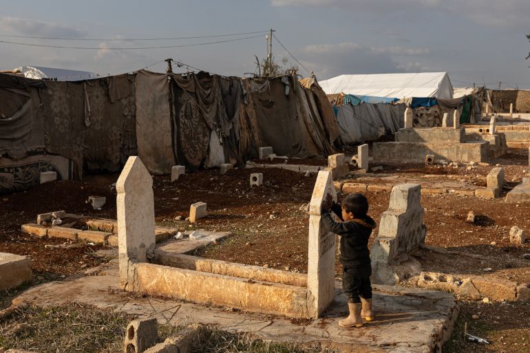 AZAZ, SYRIA - FEBRUARY 8: Displaced Syrians forced to flee their homes, due to 13 years of civil war, continue to live in makeshift tents near the Turkey-Syria border in Azez on February 8, 2025 in Azez, Türkiye. Nearly 4 million civilians are enduring harsh conditions, unable to return to their war-ravaged homes, villages, and cities, as they face an uncertain future (Photo by Ugur Yildirim/ dia images via Getty Images)