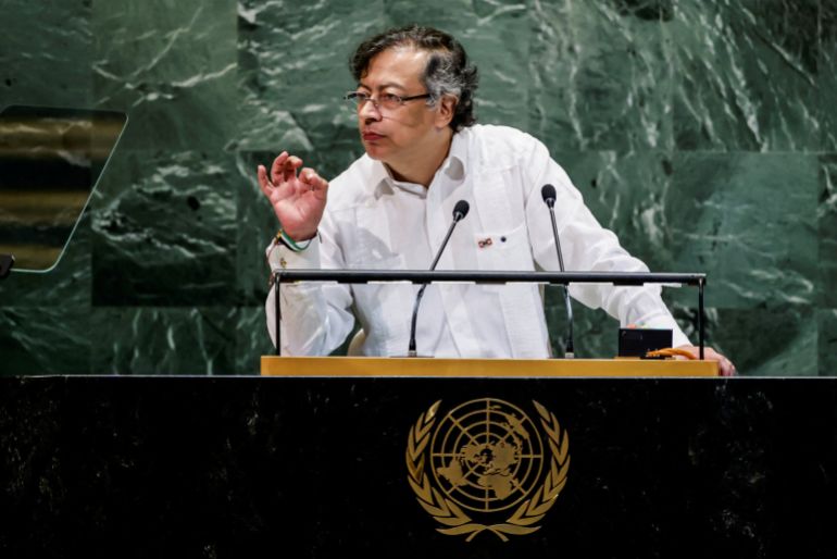 غوستافو بيترو Colombian President Gustavo Petro addresses the 80th United Nations General Assembly at U.N. headquarters in New York, U.S., September 23, 2025. REUTERS/Eduardo Munoz