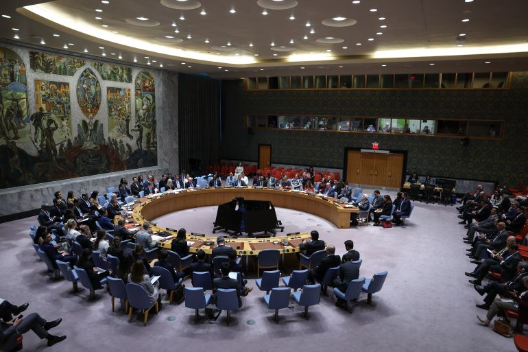 afp_68cc5c90153b-1758223504 A general view shows the United Nations Security Council meeting on the situation in Gaza, at UN headquarters in New York on September 18, 2025.