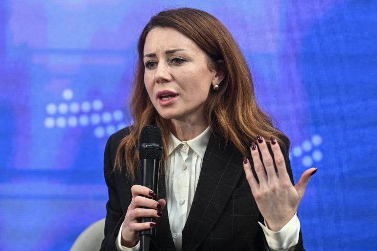 Ukraine's Energy Minister Svitlana Hrynchuk speaks during the Transatlantic Energy Cooperation (P-TEC) meeting, in Athens on November 7, 2025. (Photo by Angelos TZORTZINIS / AFP)