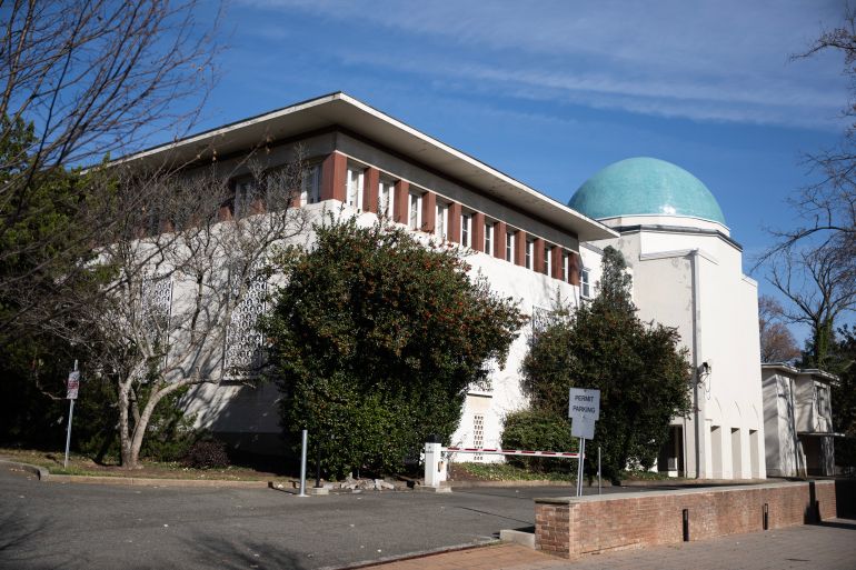 afp_69204832ce39-1763723314 A gate to a parking lot is seen at the former Iranian Embassy in Washington, DC on November 14, 2025.