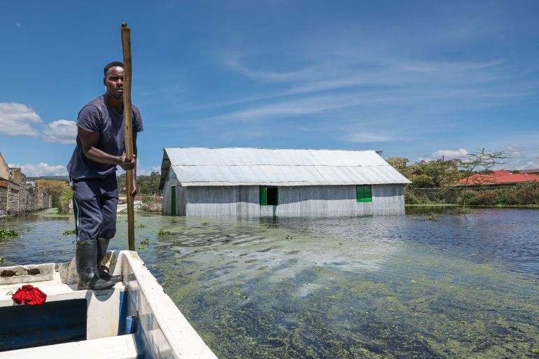 epa_691f0e093284-1763642889 epa12519005 A Kenyan boat operator maneuverers within a flooded residential area as they continue to vacate people from their flooded homes affected by floods and raising backflow waters from Lake Naivasha which has been worsened by prolonged rainfall in Kihoto Esatate, in the Lakeview award, in Naivasha, about 90km northwest of Nairobi, in the rift valley, Kenya, on 11 November 2025. Thousands of residents of Kihoto Etate, in Naivasha, Nakuru County, have been affected by floods caused by the rising waters of Lake Naivasha. Water levels has been rising to unprecedented levels that has been expanding the lake since 2020, among other lakes in the Rift Valley that have been steadily rising. EPA/DANIEL IRUNGU
