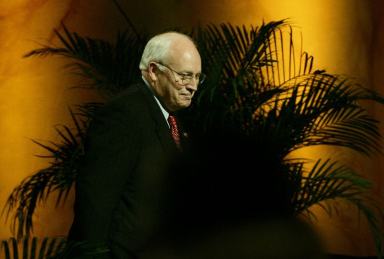 reuters_690a438f-1762280335 FILE PHOTO: U.S. Vice President Dick Cheney walks on stage to deliver remarks at a reception held in honour of Rep. John Dingell (D-MI), currently the longest-serving member of the House of Representatives, in Washington October 26, 2005. REUTERS/Jason Reed/File Photo