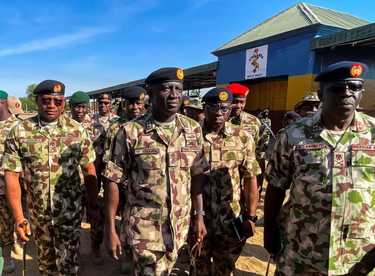reuters_690e4d61-1762544993 Nigeria's Chief of Army Staff, Lieutenant-General Waidi Shaibu, arrives to inspect troops during a tour of Theatre Command Operation Lafiya Dole at Maimalari Cantonment in Maiduguri, Borno State, Nigeria, November 7, 2025. REUTERS/Ahmed Kingimi