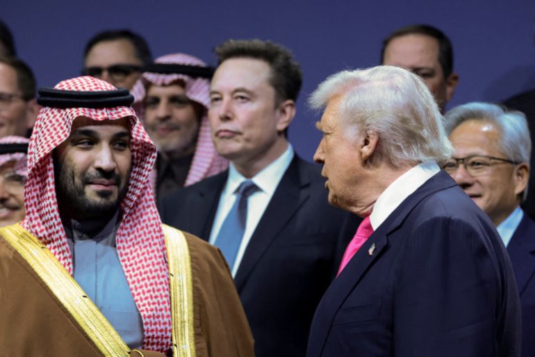 reuters_691ea1ef-1763615215 FILE PHOTO: U.S. President Donald Trump, Crown Prince and Prime Minister Mohammed bin Salman of Saudi Arabia, Jensen Huang, CEO of Nvidia, and Elon Musk attend the U.S.-Saudi Investment Forum in Washington, D.C., U.S., November 19, 2025. REUTERS/Evelyn Hockstein/File Photo