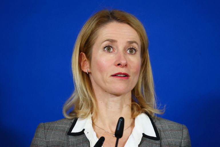 FILE PHOTO: European Union High Representative for Foreign Affairs and Security Policy and European Commission Vice-President Kaja Kallas attends a press conference after a European Group of Five (E5) defence ministers meeting, which includes Britain, France, Germany, Italy, and Poland, together with Kallas, to discuss additional aid for Ukraine, in Berlin, Germany, November 14, 2025. REUTERS/Christian Mang/File Photo