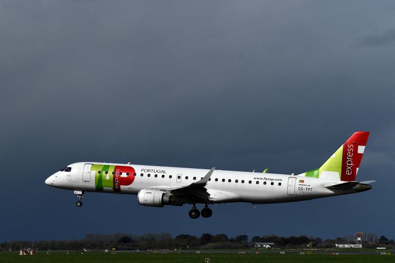 FILE PHOTO: A TAP Air Portugal aircraft takes off from Dublin Airport, in Dublin, Ireland, March 26, 2021. REUTERS/Clodagh Kilcoyne/File Photo