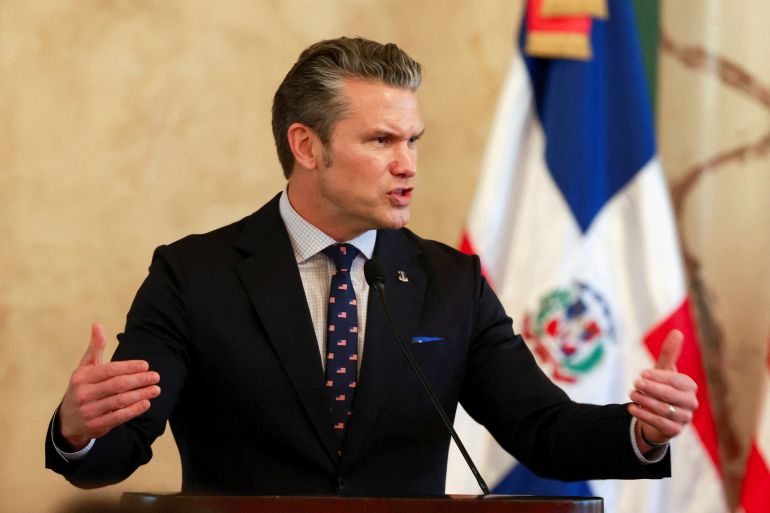 reuters_6927d973-1764219251 U.S. Secretary of Defense Pete Hegseth speaks during a meeting with Dominican Republic President Luis Abinader at the National Palace, in Santo Domingo, Dominican Republic November 26, 2025. REUTERS/Erika Santelices