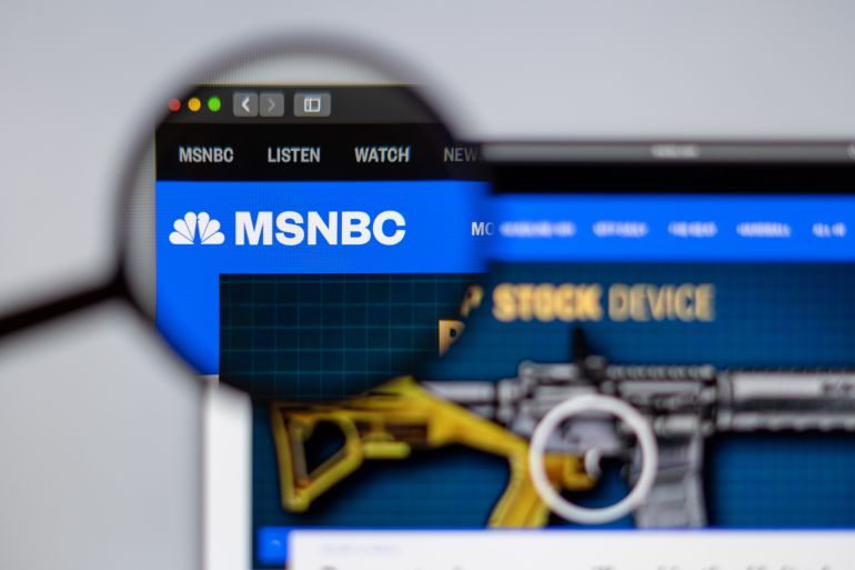 shutterstock_1351209701-1763458112 New York, USA - March 26, 2019: News media MSNBC website homepage. MSNBC News logo visible through ...