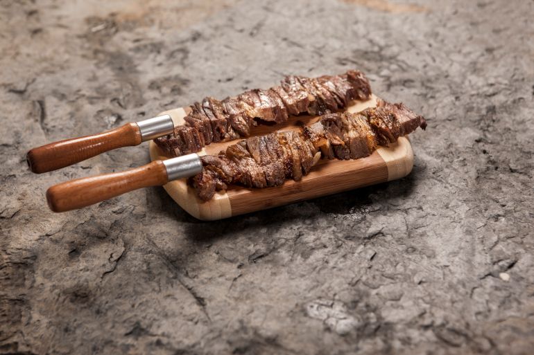 Turkish Erzurum Cag Kebab - Traditional Turkish Food - Cağ Kebabı - Cooked Meat on Fire