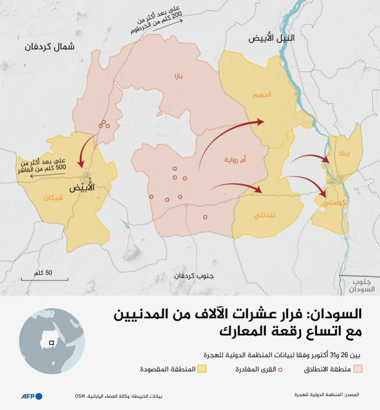 und-el-1762247001 انفوغراف - السودان: فرار عشرات الآلاف من المدنيين مع اتساع رقعة المعارك