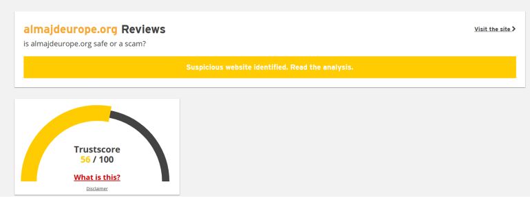 خاص ب تقرير استقصائي بالمصادر المفتوحة| تهجير ناعم لغزة: ما الجهات والمسؤولين عن التهجير الخفي للغزيين وماهي ارتباطاتهم بالاحتلال الإسرائيلي؟ - كما أن أداة Scamadviser وهي (تقييم يعتمد على مؤشرات تقنية ورقمية) تُعطي الموقع "ثقة منخفضة". ● هذا ليس دليلا قاطعا بحد ذاته لكنه مؤشر حذر.