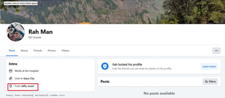 خاص ب تقرير استقصائي بالمصادر المفتوحة| تهجير ناعم لغزة: ما الجهات والمسؤولين عن التهجير الخفي للغزيين وماهي ارتباطاتهم بالاحتلال الإسرائيلي؟ - أحد الحسابات التي قامت بالتفاعل على صورة المنظمة على فيسبوك هو مواطن غزاوي مقيم في إسرائيل