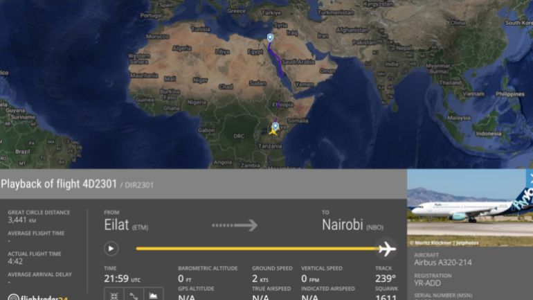خاص ب تقرير استقصائي بالمصادر المفتوحة| تهجير ناعم لغزة: ما الجهات والمسؤولين عن التهجير الخفي للغزيين وماهي ارتباطاتهم بالاحتلال الإسرائيلي؟ - مسار الرحلة من إيلات حتى نيروبي
