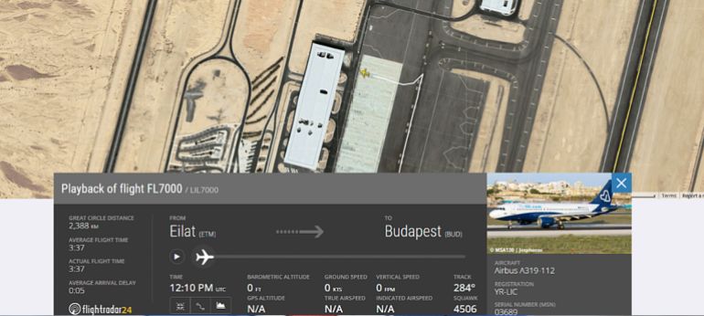 خاص ب تقرير استقصائي بالمصادر المفتوحة| تهجير ناعم لغزة: ما الجهات والمسؤولين عن التهجير الخفي للغزيين وماهي ارتباطاتهم بالاحتلال الإسرائيلي؟ - (الطائرة التابعة لشركة Fly Lili، في مطار رامون، 27 مايو 2025) (فلايت رادار)