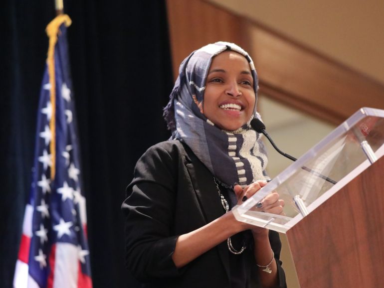 The Council on American-Islamic Relations (CAIR) event in Washington- - WASHONGTON, USA - JANUARY 10: U.S. congresswoman-elect Ilhan Omar of Minnesota delivers a speech at the event that was held by Council on American-Islamic Relations (CAIR) in Washington DC, United States on January 10, 2019..