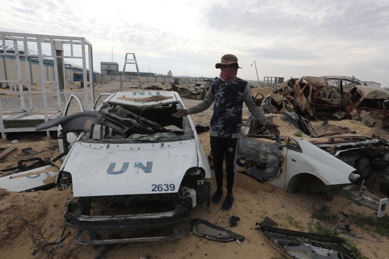 3gaza-1765699432 RAFAH, GAZA - JANUARY 22: A view of the destruction caused by the Israeli army's attacks in the warehouses and vehicles belonging to the United Nations Relief and Works Agency for Palestine Refugees in the Near East (UNRWA) in Rafah, Gaza on January 22, 2025. (Photo by Abed Rahim Khatib/Anadolu via Getty Images)