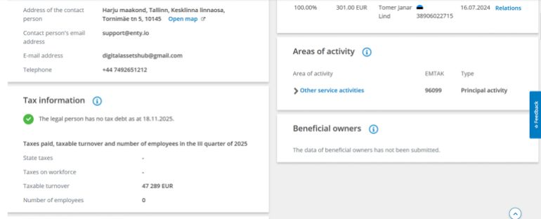 خاص ب تقرير استقصائي بالمصادر المفتوحة| تهجير ناعم لغزة: ما الجهات والمسؤولين عن التهجير الخفي للغزيين وماهي ارتباطاتهم بالاحتلال الإسرائيلي؟ - وجدنا بالبحث أيضاً في السجلات أن الشركة ليس لديها اي موظفين مسجلين سوا تومر ليند في مجلس الإدارة.