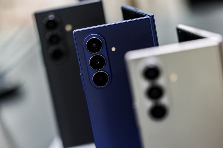Samsung Galaxy Z Fold 7 phones are displayed during an event in New York, U.S., July 8, 2025. REUTERS/Jeenah Moon