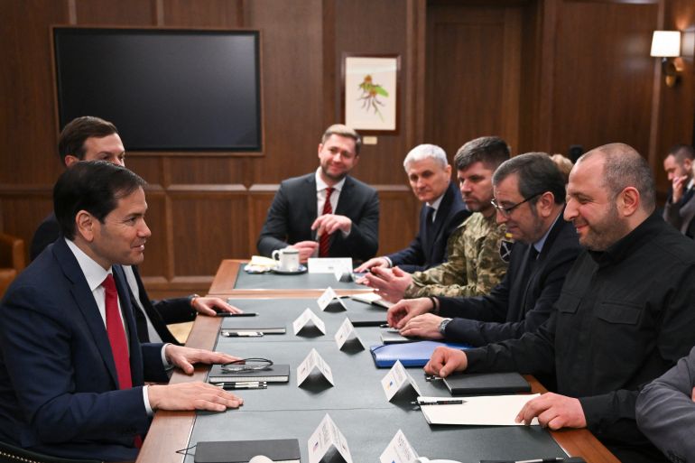 afp_692cdfd8c928-1764548568 US Secretary of State Marco Rubio (L) meets with Ukrainian officials headed by Secretary of the National Security and Defense Council of Ukraine Rustem Umerov (R) in Hallandale Beach, Florida on November 30, 2025. (Photo by CHANDAN KHANNA / AFP)