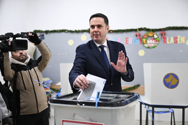Leader of the Democratic League of Kosovo (LDK) Lumir Abdixhiku casts his ballot at a polling station in Pristina on December 28, 2025.