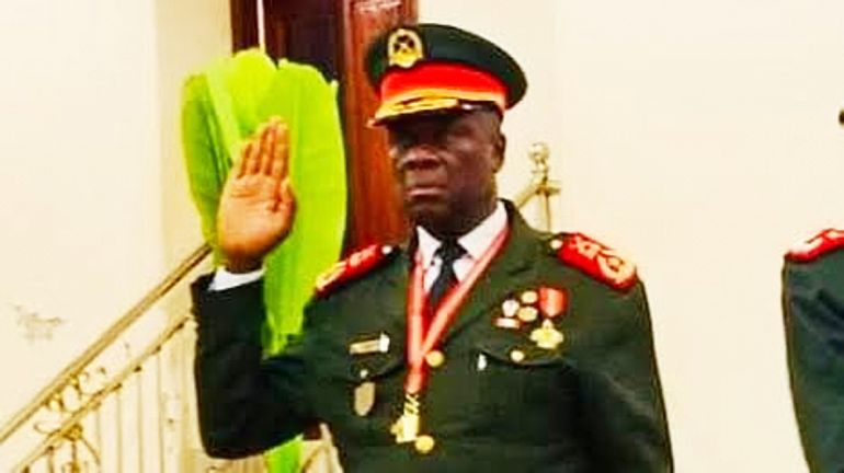 FILE - In this photo taken from video provided by TGB Guinea-Bissau, Guinea-Bissau's new junta leader Gen. Horta Inta-A, takes an oath of office in Bissau, Guinea-Bissau, Nov. 27, 2025. (TGB Guinea-Bissau via AP, File)