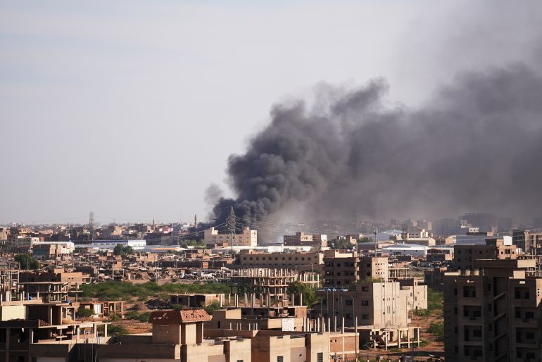 KHARTOUM, SUDAN - DECEMBER 27: Smoke rises over the frontline, where clashes between the army and the Rapid Support Forces (RSF) take place in Khartoum, Sudan on December 27, 2024. (Photo by Osman Bakir/Anadolu via Getty Images)