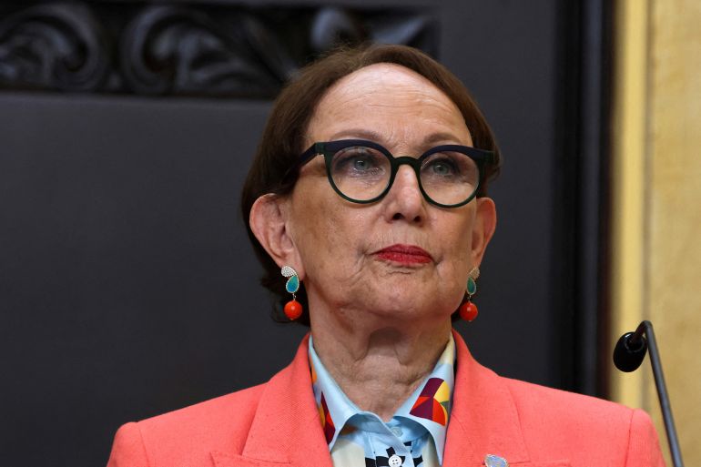 Rebeca Grynspan, former Vice President of Costa Rica, listens to questions during a news conference where the government announced her nomination for United Nations secretary-general, in San Jose, Costa Rica, October 8, 2025. REUTERS/Mayela Lopez