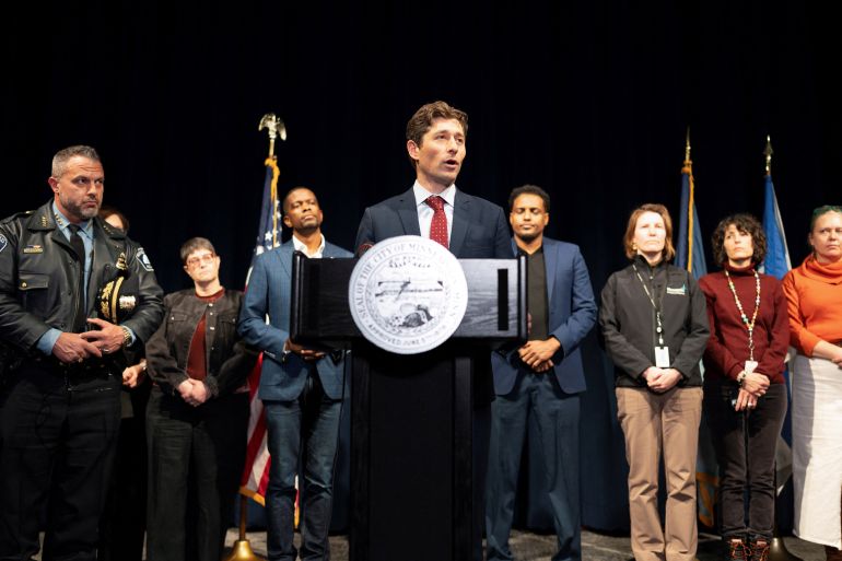 reuters_69327219-1764913689 Minneapolis Mayor Jacob Frey speaks at a press conference to address reports of a planned federal operation targeting Somali immigrants, in Minneapolis, Minnesota, U.S. December 2, 2025. REUTERS/Tim Evans