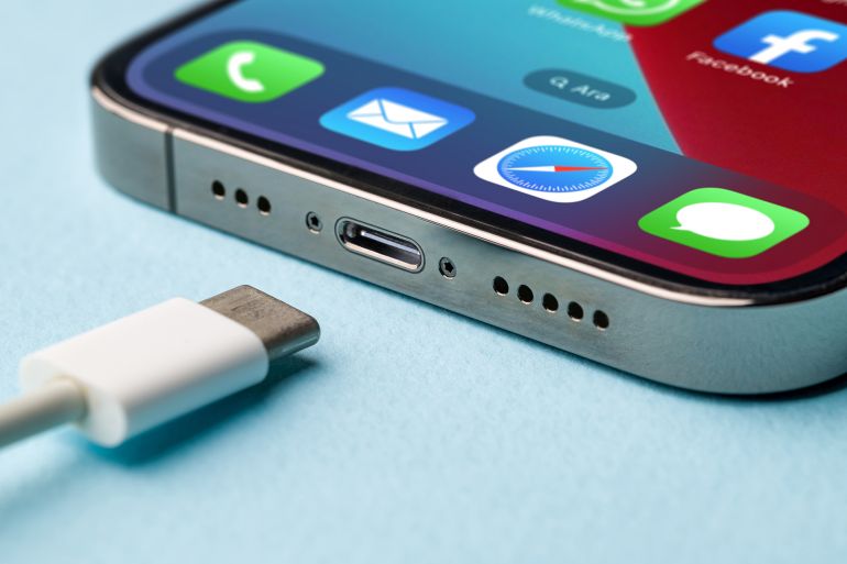 Antalya, Turkey - August 28, 2023. Apple iPhone and Usb-c or Type-C Wired Charger. EU forces all devices to use Usb-c or Type-C; Shutterstock ID 2353857901; purchase_order: aj; job: ; client: ; other: