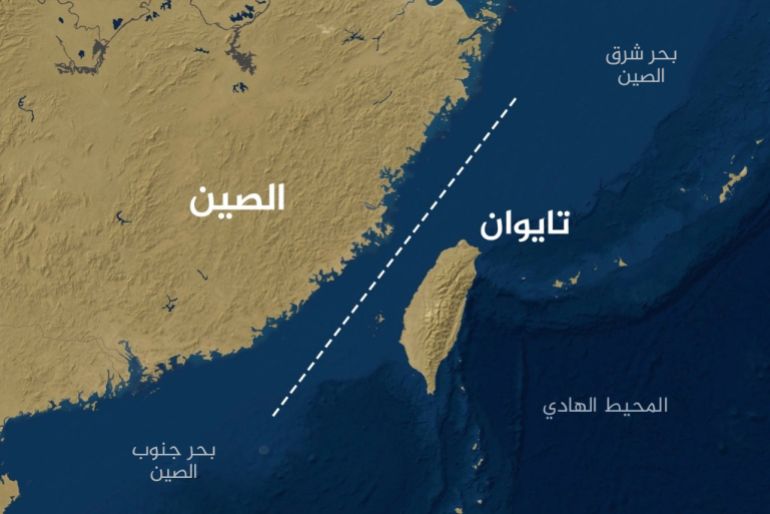 taiwan_map-1685628242 خريطة لتايوان والبر الرئيسي للصين و"خط الوسط" بينهما (الجزيرة)