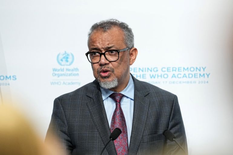 Tedros Adhanom Ghebreyesus, the WHO Director-General, delivers his speech after inaugurating the WHO Academy campus, which promotes lifelong learning across the health sector, in Lyon, France December 17, 2024. Laurent Cipriani/Pool via REUTERS