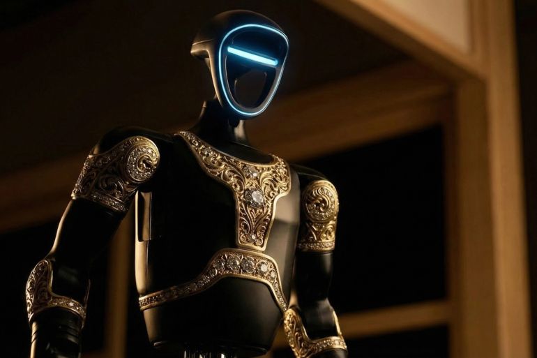 Caviar has unveiled Aladdin, a gold humanoid robot based on Unitree G1 platform. The robot blends advanced engineering with Arab-inspired design. credit : caviar.global